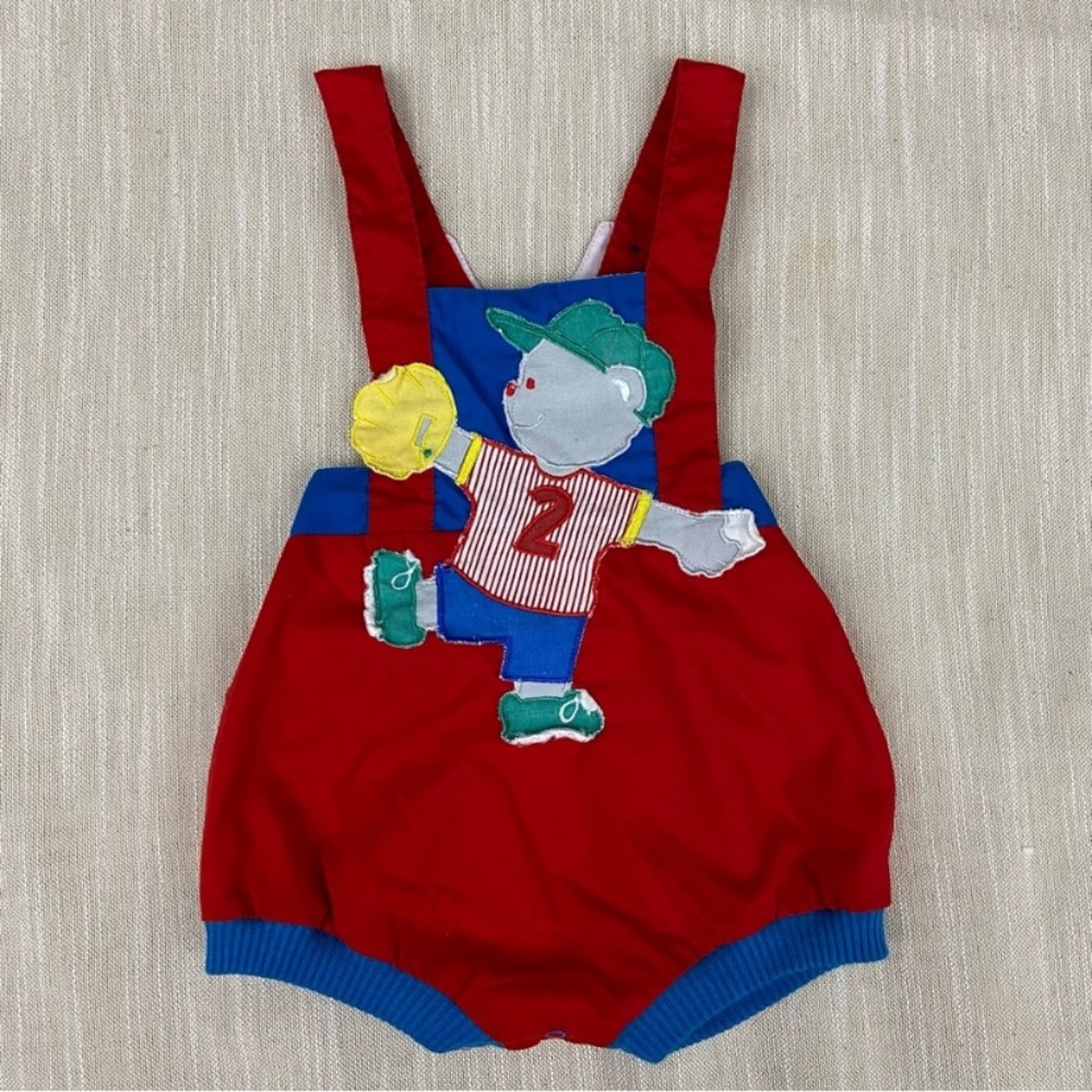 Vintage Hush Puppies Red Baseball Bear Romper 18 Months